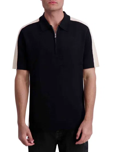 Karl Lagerfeld Men's Cotton Zip Up Polo In Black Tan
