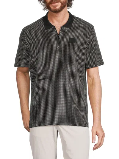Karl Lagerfeld Men's Dot Print Zip Polo In Black