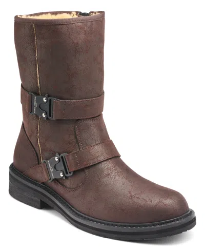 Karl Lagerfeld Men's Double Buckle Tire Tread Sole Boot In Brown