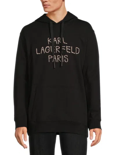 Karl Lagerfeld Men's Embroidered Logo Hoodie In Black