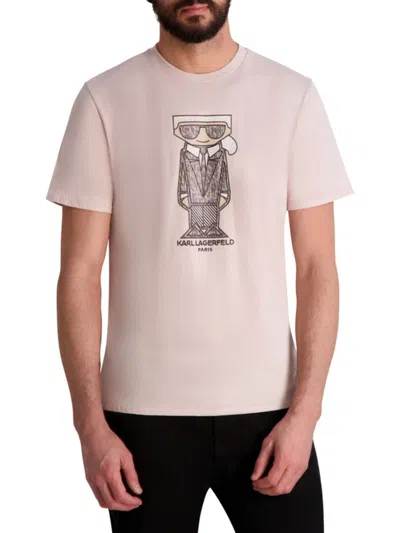 Karl Lagerfeld Men's Faux Embroidered Flat Head Graphic T-shirt In Pink