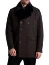 Karl Lagerfeld Men's Faux Fur-collar & Wool-blend Peacoat In Brown Black