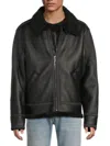 Karl Lagerfeld Men's Faux-fur Lined Faux Leather Flight Jacket In Black