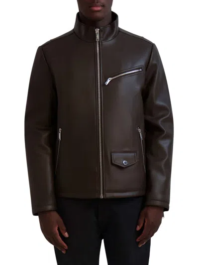 Karl Lagerfeld Men's Faux Leather Biker Jacket In Dark Brown