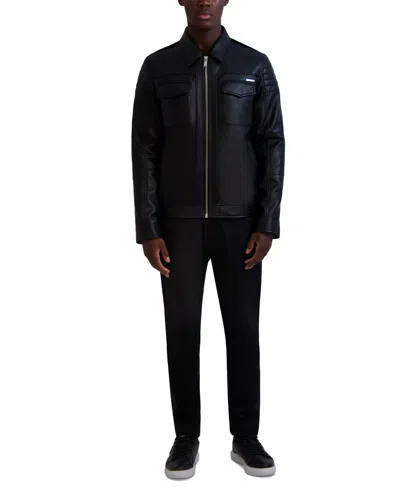 Karl Lagerfeld Men's Faux-leather Full-zip Trucker Jacket In Black