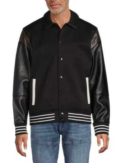 Karl Lagerfeld Men's Faux Leather Sleeve Bomber Jacket In Black Multi |  ModeSens