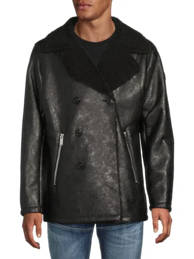 Karl Lagerfeld Men's Faux Leather Zip Up Jacket In Black
