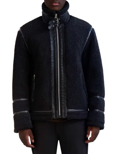 Karl Lagerfeld Men's Fleece Faux-leather Trim Jacket In Black
