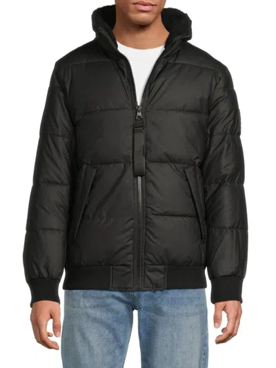 Karl Lagerfeld Men's Faux Shearling Lined Regular Fit Puffer Jacket In Black