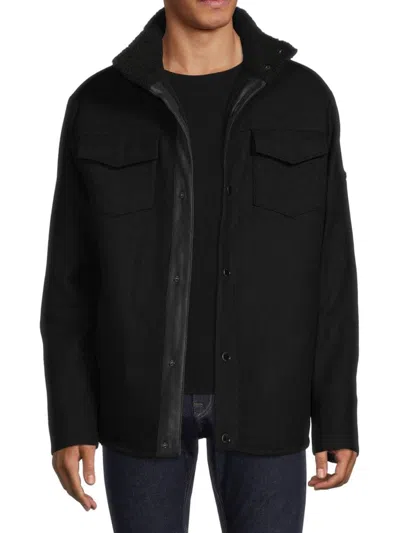 Karl Lagerfeld Men's Faux Shearling Lined Wool Blend Shacket In Black