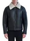 Karl Lagerfeld Men's Faux Shearling Trim Aviator Jacket In Black