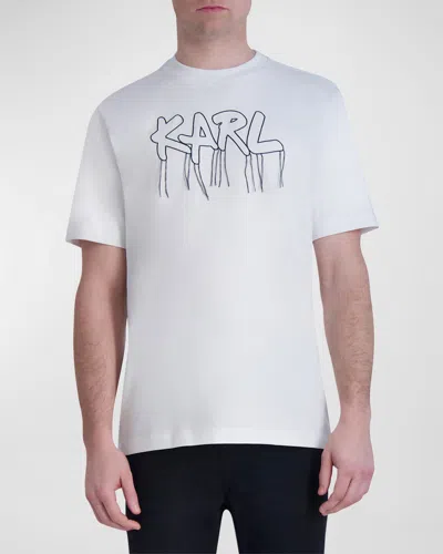 Karl Lagerfeld Men's Slim-fit Fringe-trimmed Logo Graphic T-shirt In White