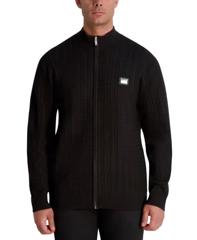 Karl Lagerfeld Men's Full Zip Cable Knit Sweater In Black