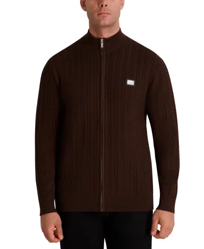 Karl Lagerfeld Men's Full Zip Cable Knit Sweater In Brown