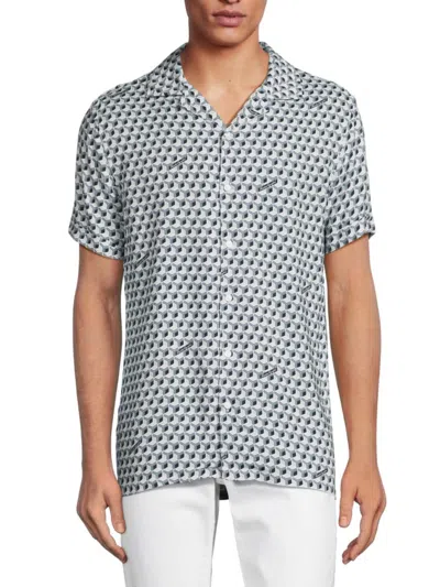 Karl Lagerfeld Men's Geometric Print Camp Shirt In Blue Multi