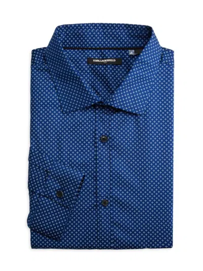 Karl Lagerfeld Men's Geometric Print Dress Shirt In Blue White