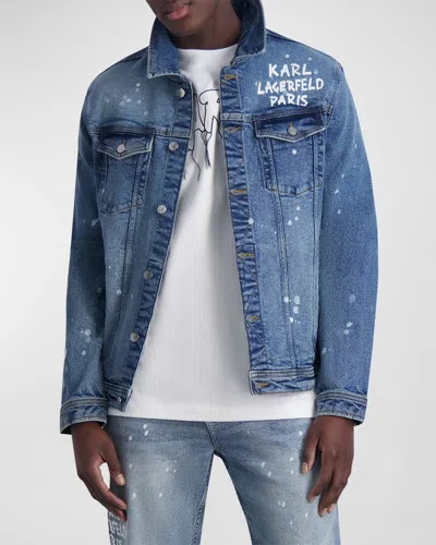 Karl Lagerfeld Men's Graffiti Logo Denim Jacket In Blue
