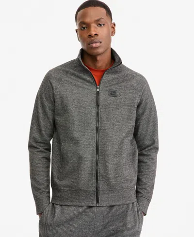 Karl Lagerfeld Men's Heathered Full-zip Stand Collar Track Jacket In Gray