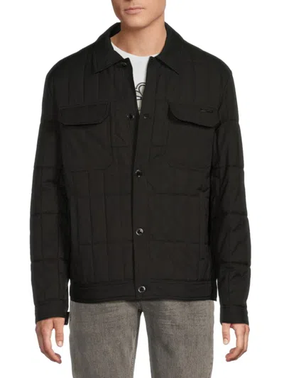 Karl Lagerfeld Men's Herringbone Quilted Shirt Jacket In Black