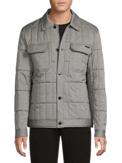 Karl Lagerfeld Men's Herringbone Quilted Shirt Jacket In Gray
