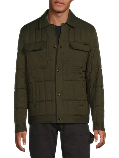Karl Lagerfeld Men's Herringbone Quilted Shirt Jacket In Green