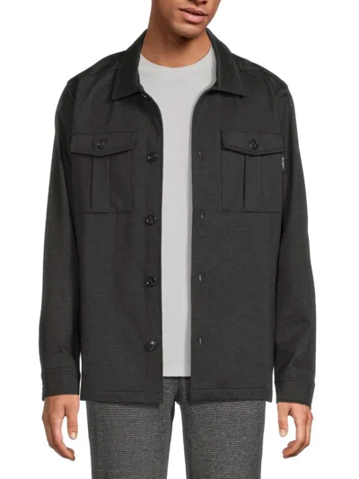 Karl Lagerfeld Men's Houndstooth Button-front Shirt Jacket In Black