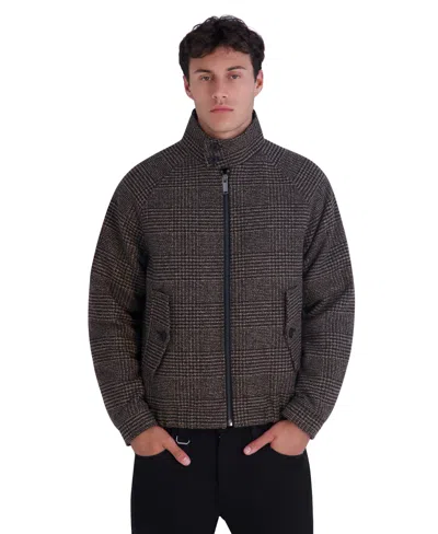 Karl Lagerfeld Men's Houndstooth Wool-blend Bomber Modern-fit Jacket In Brown