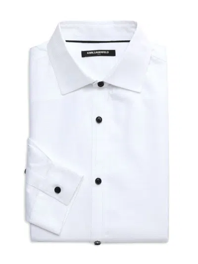 Karl Lagerfeld Men's Jacquard Spread Collar Dress Shirt In White