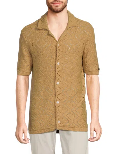 Karl Lagerfeld Men's Johnny Collar Crochet Shirt In Tan