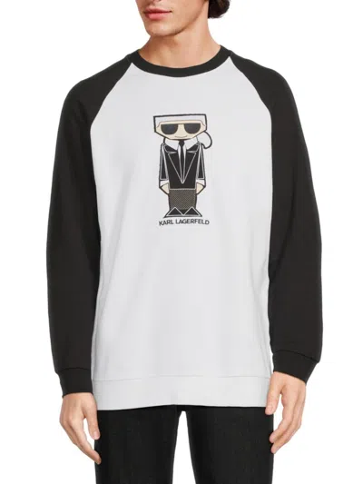 Karl Lagerfeld Men's Layered Raglan Sleeve Logo Graphic Sweatshirt In White Black