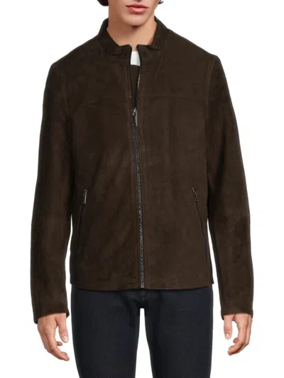 Karl Lagerfeld Men's Leather Band Collar Jacket In Brown