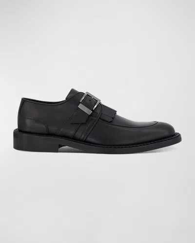 Karl Lagerfeld Men's Leather Fringe Single Monk Strap Loafers In Black