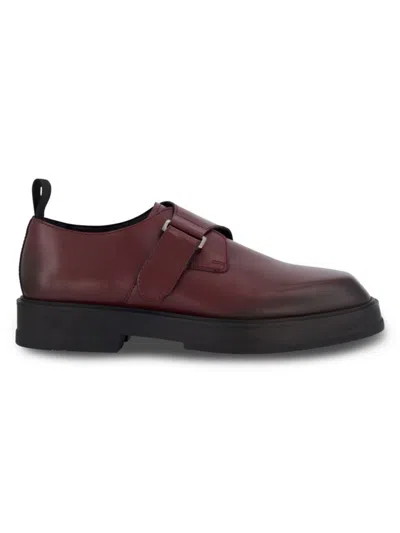 Karl Lagerfeld Men's Leather Monk Strap Shoes In Wine