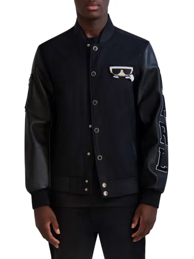 Karl Lagerfeld Men's Logo-patch Tonal Varsity Jacket In Black