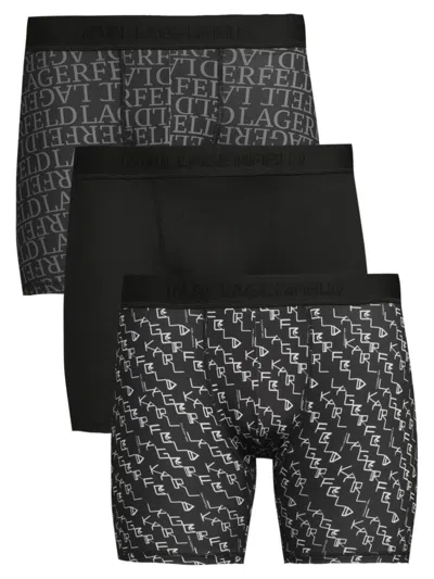 Karl Lagerfeld Men's 3-pack Logo Boxer Briefs In Black White