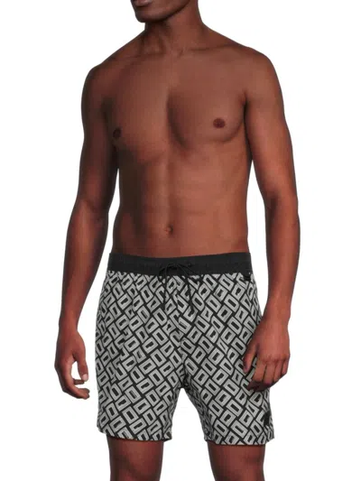 Karl Lagerfeld Men's Logo Drawstring Swim Shorts In Black White