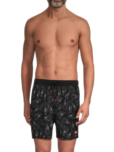 Karl Lagerfeld Men's Logo Drawstring Swim Shorts In White Black