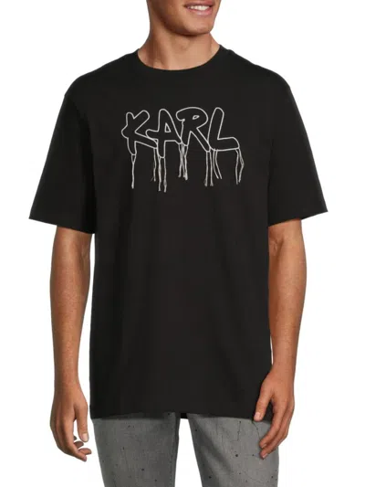 Karl Lagerfeld Men's Logo Fringed Tee In Black