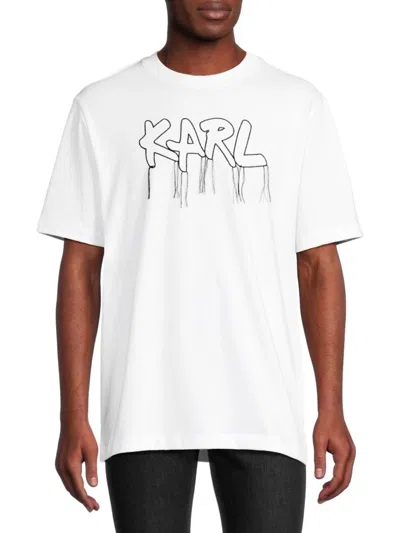 Karl Lagerfeld Men's Logo Fringed Tee In White