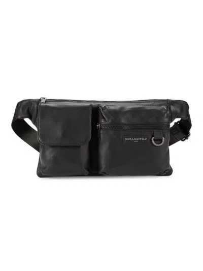 Karl Lagerfeld Men's Logo Leather Belt Bag In Black