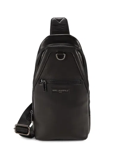 Karl Lagerfeld Men's Logo Leather Sling Backpack In Black