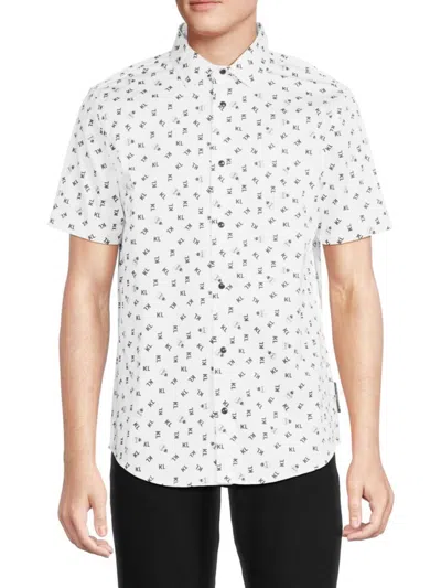 Karl Lagerfeld Men's Logo Linen Blend Shirt In White Black