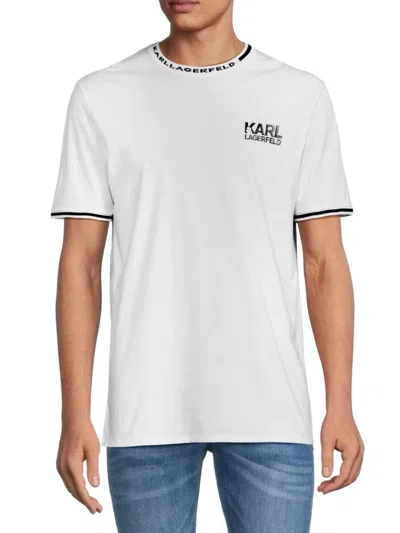 Karl Lagerfeld Men's Logo Tipped T Shirt In White