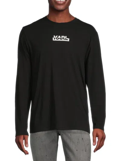 Karl Lagerfeld Men's Long Sleeve Logo Tshirt In Black