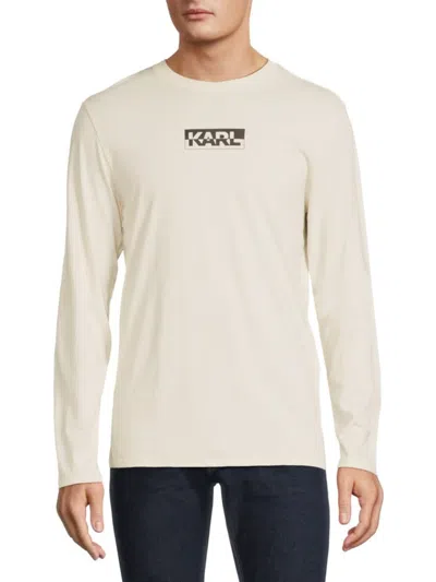 Karl Lagerfeld Men's Long Sleeve Logo Tshirt In Natural