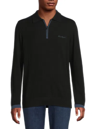 Karl Lagerfeld Men's Long Sleeve Zip Polo In Black