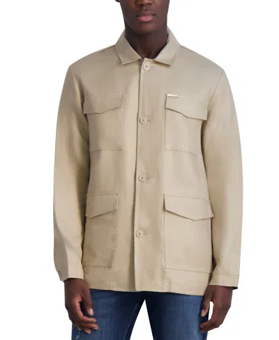Karl Lagerfeld Men's Loose-fit Linen Safari Jacket In Natural