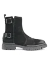Karl Lagerfeld Double Buckle Suede Engineer Boot In Black