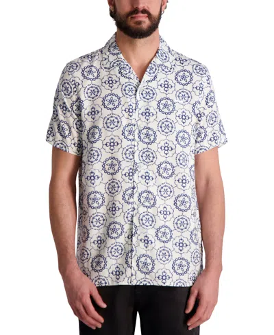 Karl Lagerfeld Men's Medallion Print Pattern Short-sleeve Shirt In Gray