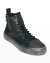 Karl Lagerfeld Men's Metallic Leather Double-zip High-top Sneakers In Black